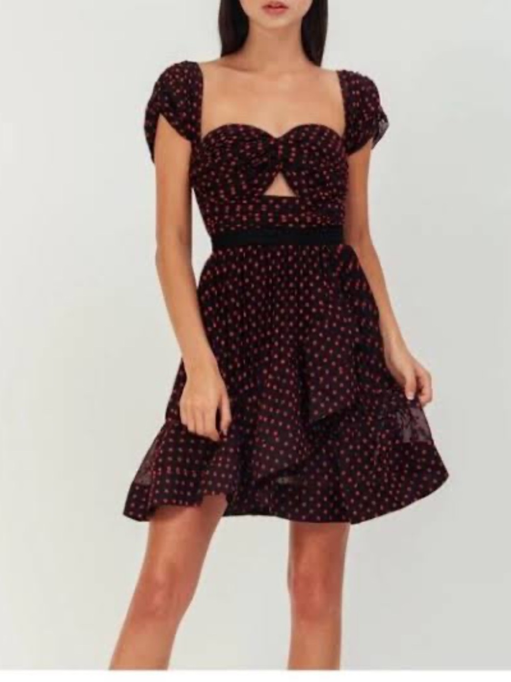 Self-Portrait Black Mini Dress with Pink Dot Print